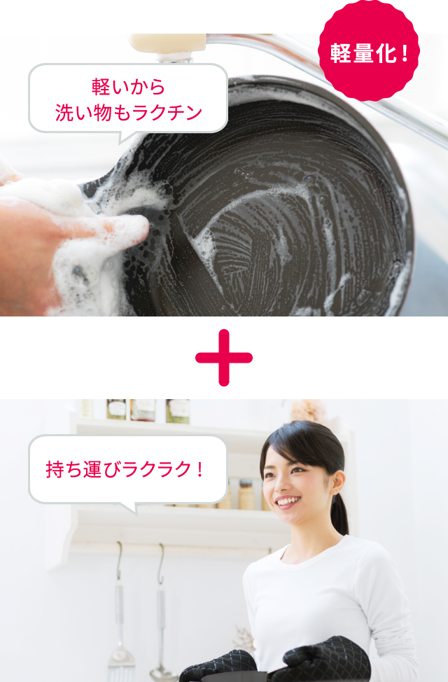 軽量化！ 軽いから洗い物もラクチン！　持ち運びラクラク！